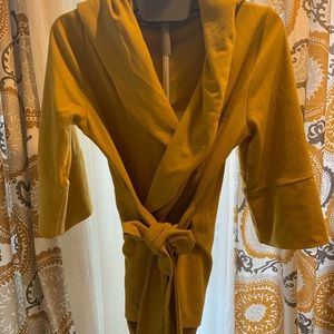 Anthropologie Mustard yellow hooded cardigan